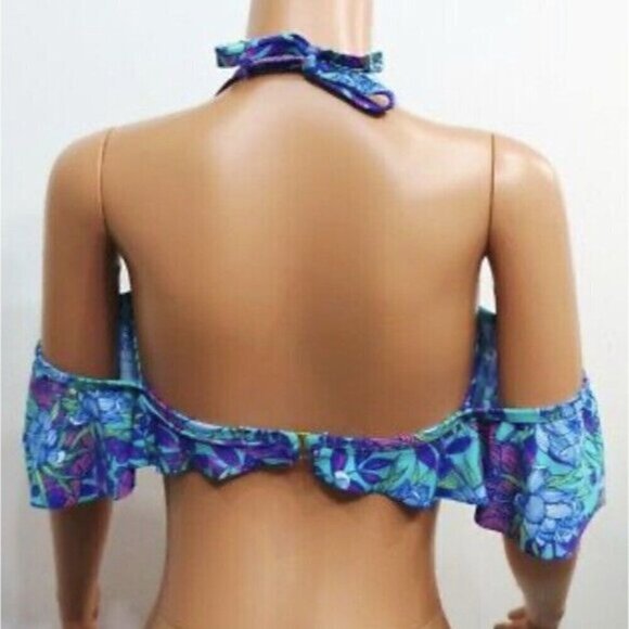 NWT Xhilaration Blue Off The Shoulder Bandeau Bikini Top Swimwear Ladies Small - Picture 2 of 7